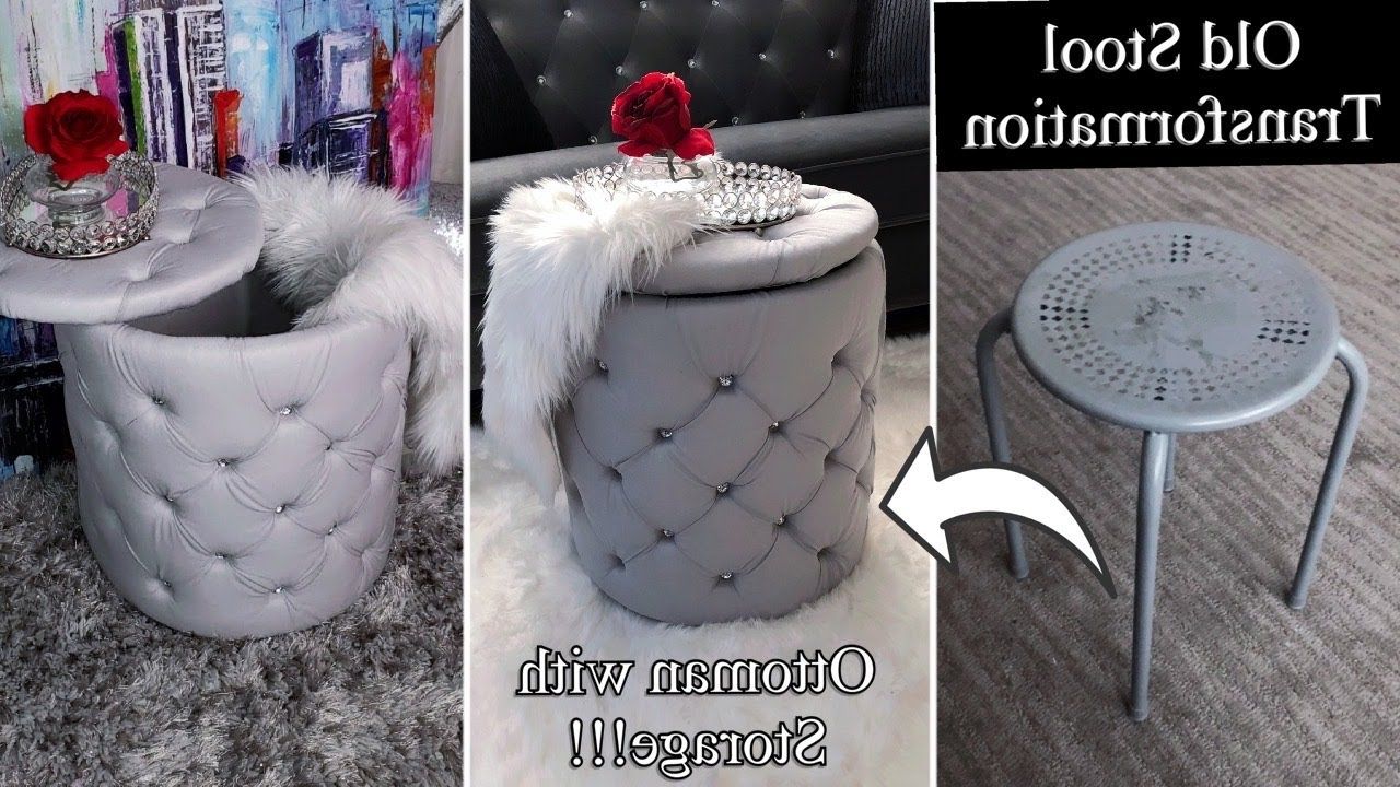 Widely Used Diy Ottoman With Storage! I Turned My Old Stool Into An Ottoman! Quick And  Easy! – Youtube Inside Ottomans With Stool (View 10 of 10)