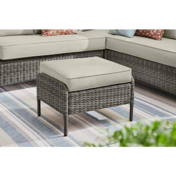 Widely Used Hampton Bay Chasewood Brown Metal Outdoor Patio Ottoman With Cushionguard  Biscuit Cushion 735. (View 9 of 10)