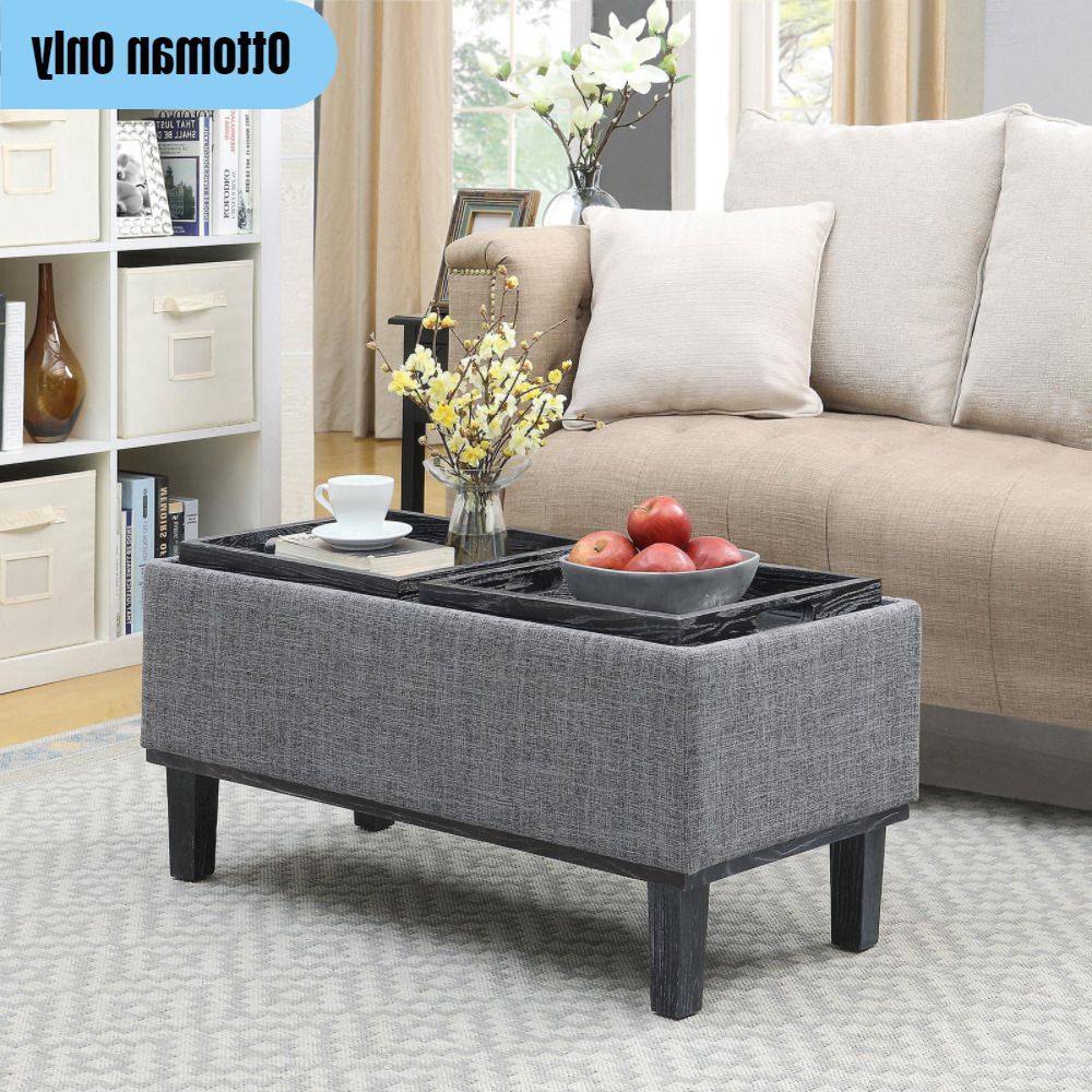 Widely Used Modern Storage Ottoman Coffee Table Reversible Tray Tops Linen Upholstered  Gray (View 5 of 10)
