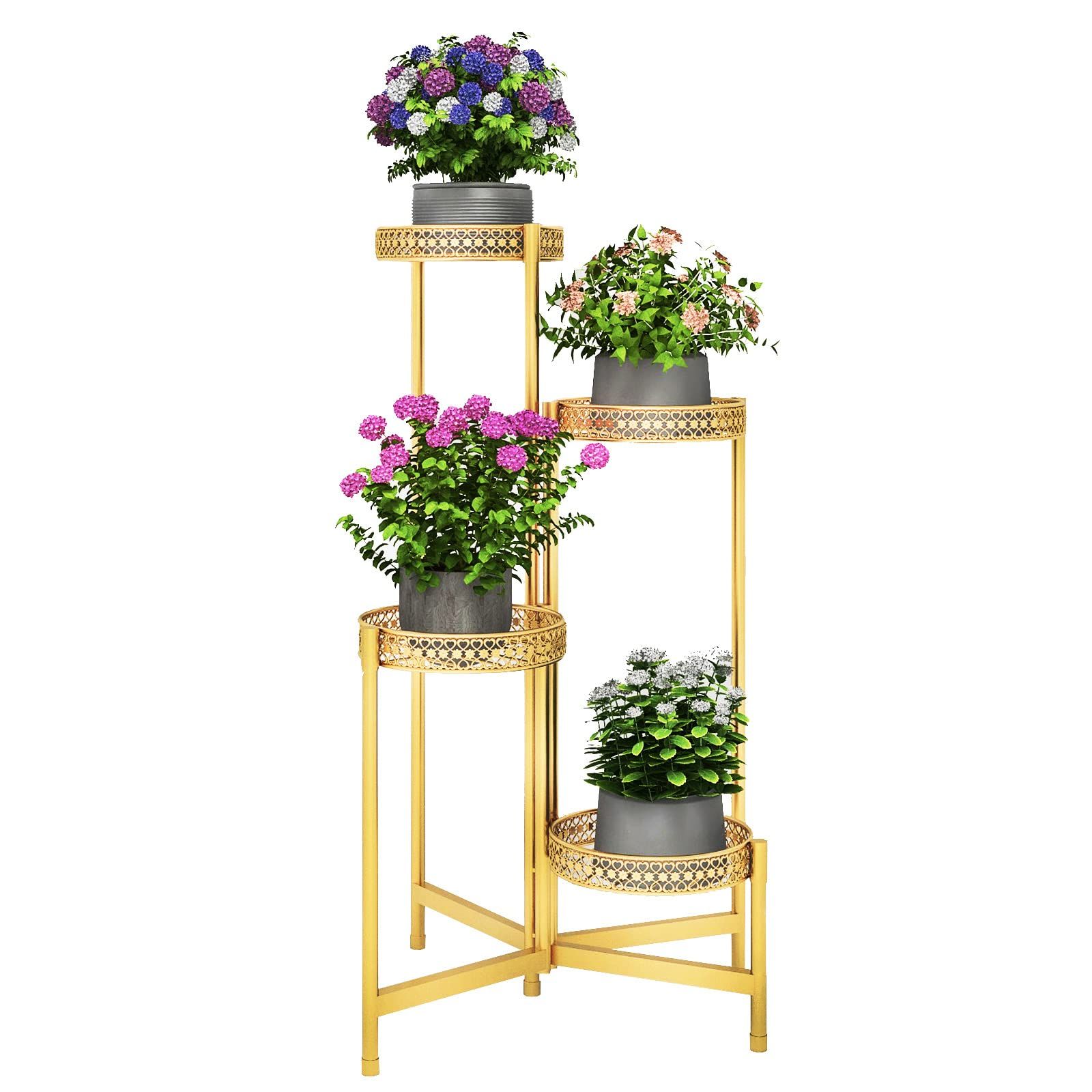 2017 31 Inch Plant Stands For Amazon: Ujoyant 4 Tier Plant Stand Indoor, 31 Inches Tall Carving Plant  Stand Outdoor, Gold Plant Stands For Indoor Plants Multiple Foldable Design  Is Waterproof And Rust Proof, Plant Shelf For Balcony, Home, (View 10 of 10)