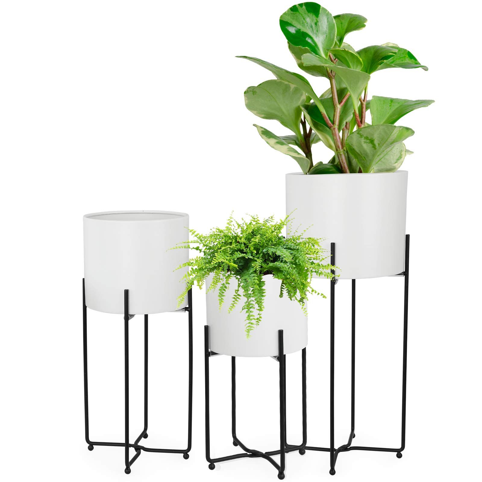 2017 Amazon : Sinolodo Mid Century White Planter With Black Plant Stand, 3  Pcs Modern Planters For Indoor Plants, Metal Floor Planter Set With  Foldable Stand(pack Of 3) : Patio, Lawn & Garden Pertaining To White Plant Stands (View 7 of 10)
