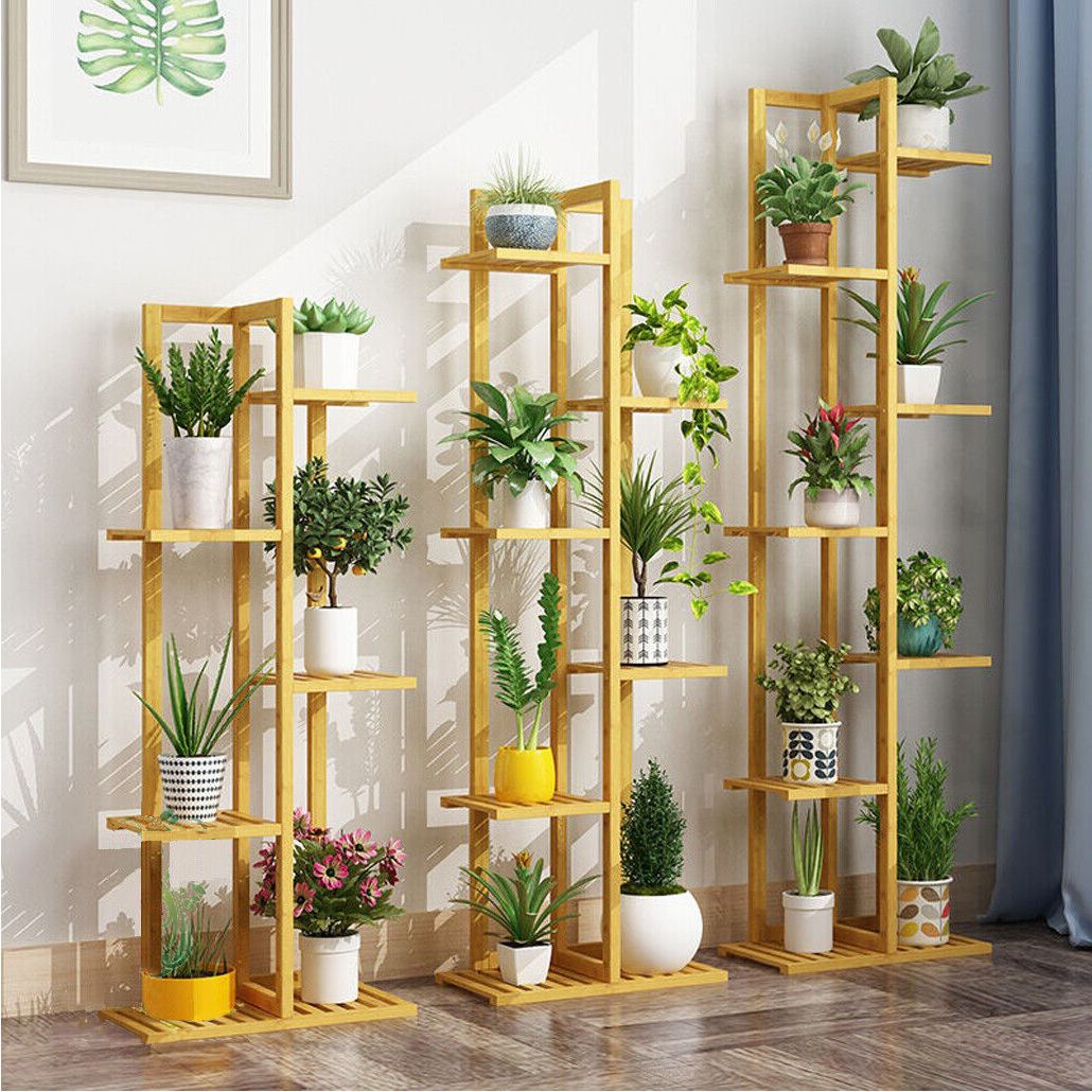 5/6/7 Tiers Bamboo Flower Plant Stand Ladder Shelf Indoor Outdoor Planter  Rack (View 5 of 10)