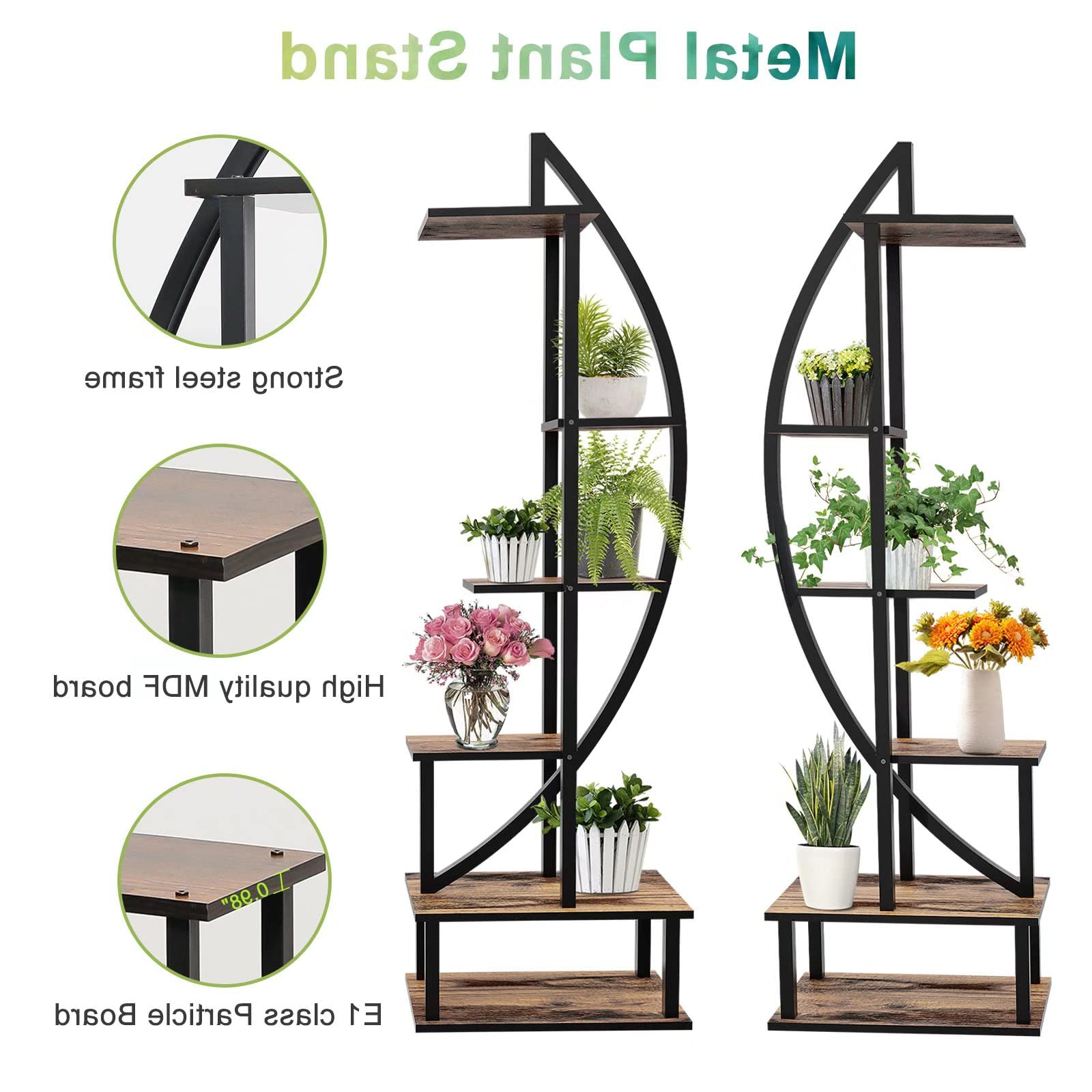 Amazon : Elevens 6 Tier Metal Plant Stand, Muti Purpose Ladder Plant  Shelf Indoor 12 Potted Half Moon Shape Plant Stands For Balcony, Patio,  Garden And Home Decoration Pack Of 2 (oak) : With Regard To Fashionable Particle Board Plant Stands (Photo 7 of 10)