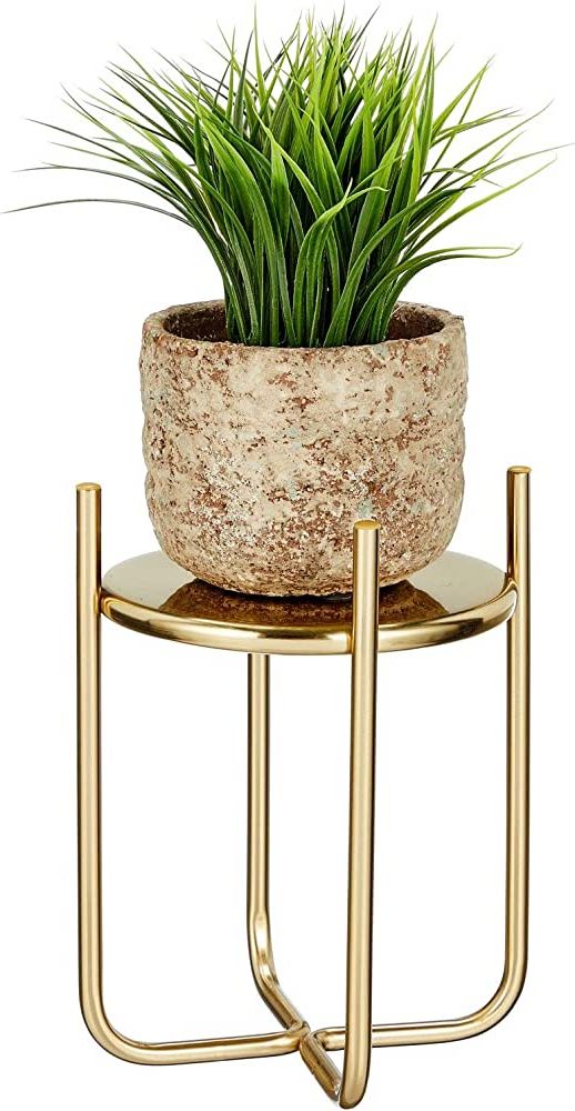 Amazon: Mdesign Metal Steel Modern 9 Inch Small Plant Stand, Planter  Holder, W/modern Crisscross Design For Table, Floor; Holds Indoor/outdoor  Plants, Flower Pot – Omni Collection – Soft Brass : Home & Inside Most Current Brass Plant Stands (View 8 of 10)