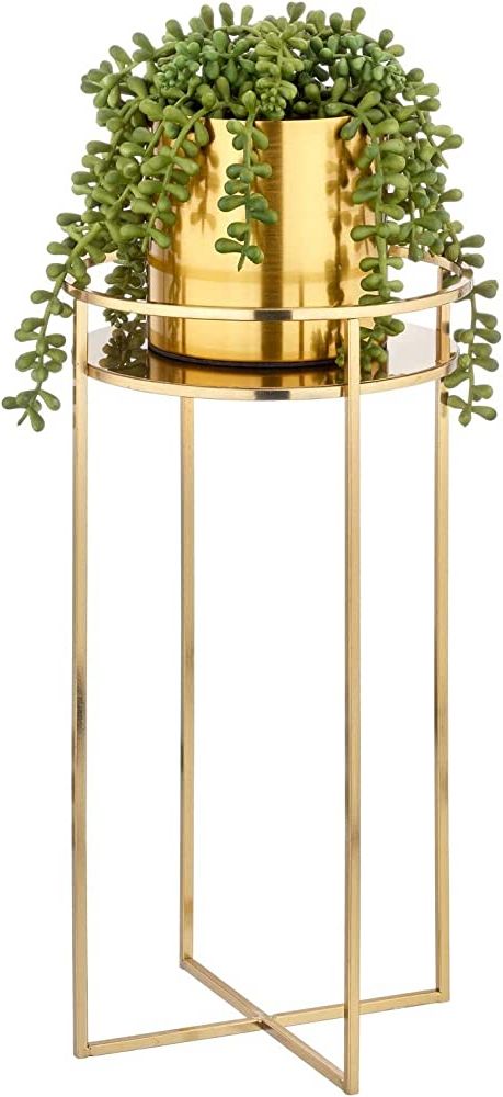 Amazon: Mdesign Mid Century Planter Indoor/outdoor Modern Plant Stand  For Flowers, Greenery, Succulents, Vases And Pots – Metal Steel Design –  15" Tall – Soft Brass : Patio, Lawn & Garden With Regard To Well Known Brass Plant Stands (Photo 1 of 10)