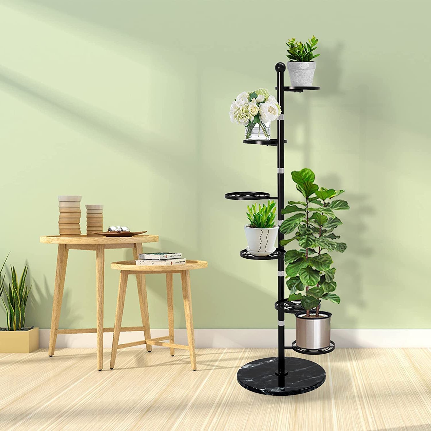 Amazon: Myoyay 6 Tier Spiral Flower Stand, Metal Plant Stand Wrought  Iron Spiral Staircase Flower Display Shelf Plant Stands Flower Pot Metal  Flower Holder With Heavy Duty Marble Base For Balcony Garden Intended For Most Current Iron Base Plant Stands (View 1 of 10)