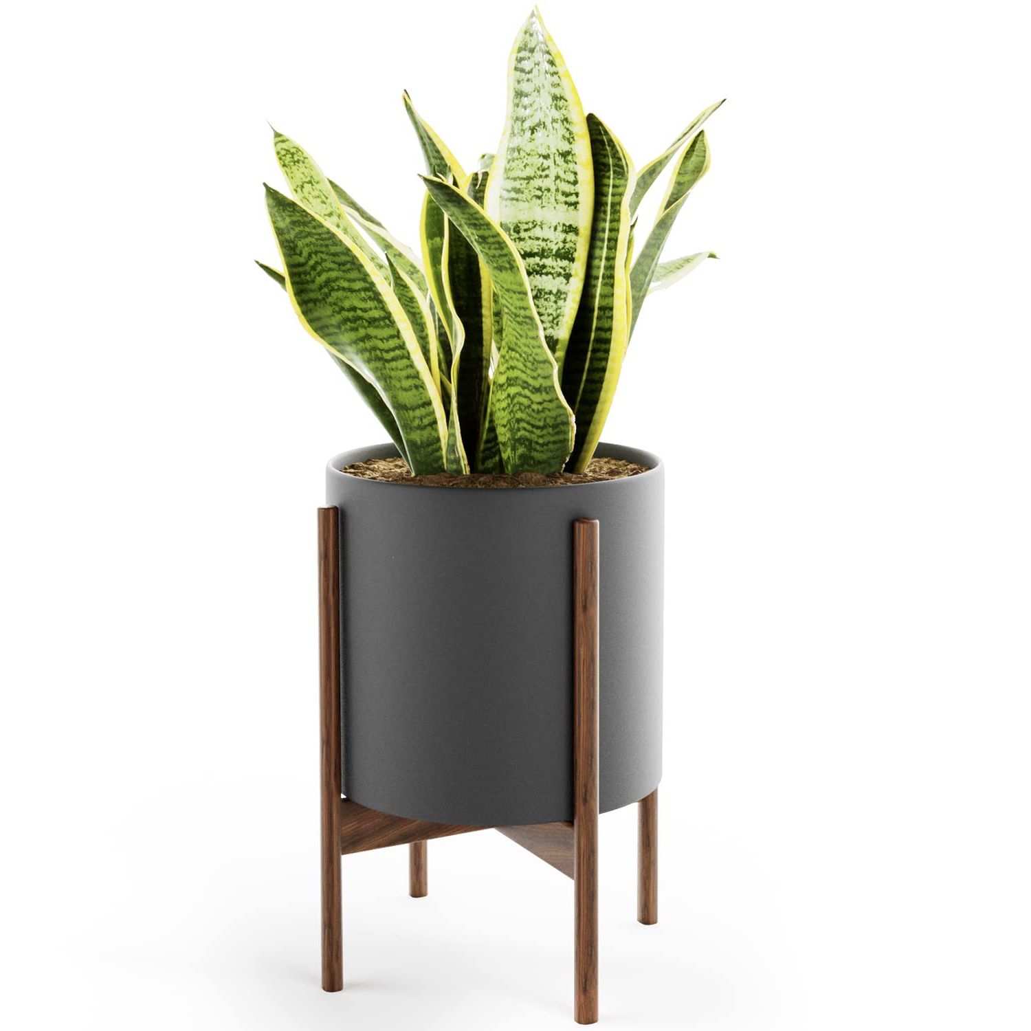 Amazon : Omysa Mid Century Plant Stand With Pot Included – 10 Inch  Planter With Stand For Indoor Plants & Flowers – Large Ceramic Planters –  Wood Legs, Modern, Tall Floor Wooden Regarding Best And Newest 10 Inch Plant Stands (View 3 of 10)