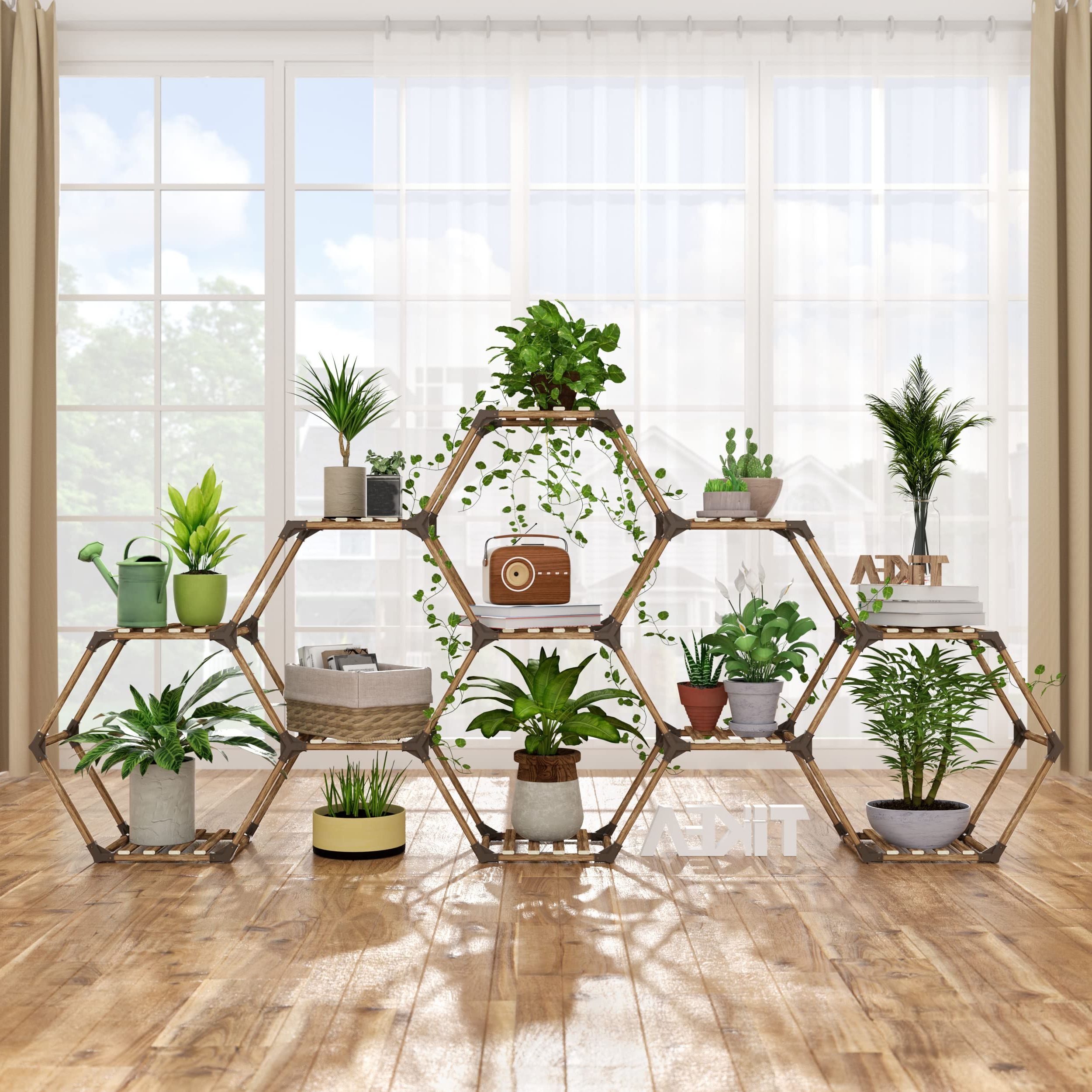 Amazon : Tikea Plant Stand Indoor Hexagonal Plant Stand For Multiple  Plants Indoor Outdoor Large Wooden Plant Shelf 11 Tiered Creative Diy  Flowers Stand Rack For Living Room Balcony Patio Window : For Well Known Hexagon Plant Stands (View 8 of 10)
