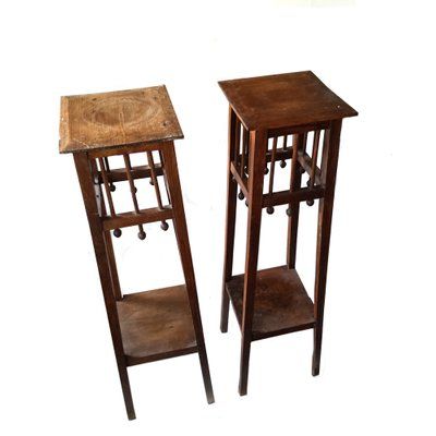 Antique Arts & Crafts Wooden Plant Stands, Set Of 2 For Sale At Pamono Regarding 2018 Vintage Plant Stands (View 8 of 10)
