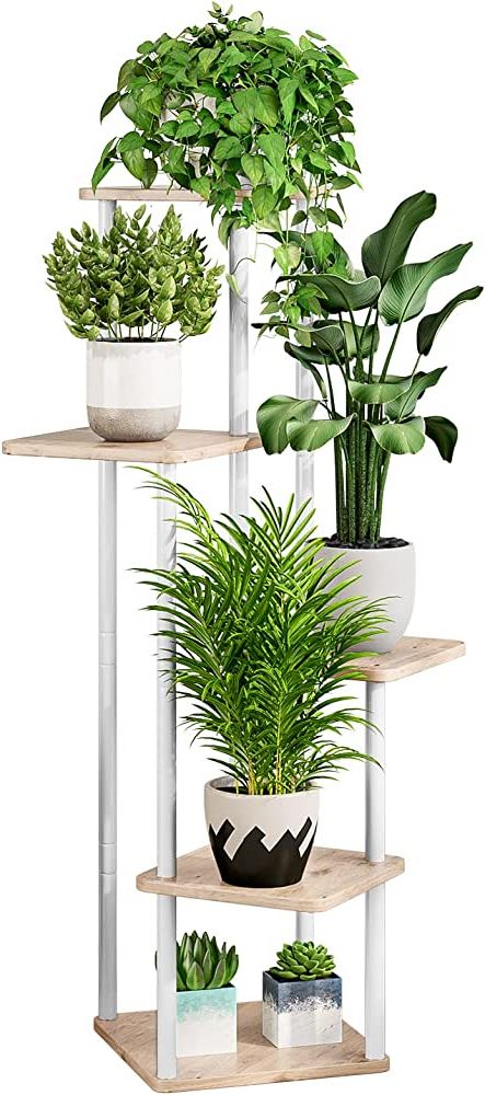 Azerpian Plant Stand 5 Tier Indoor Metal Flower Shelf For Multiple Plants  Corner Tall Flower Holders For Patio Garden Living Room Balcony Bedroom,  (white) Inside Recent 5 Inch Plant Stands (View 6 of 10)