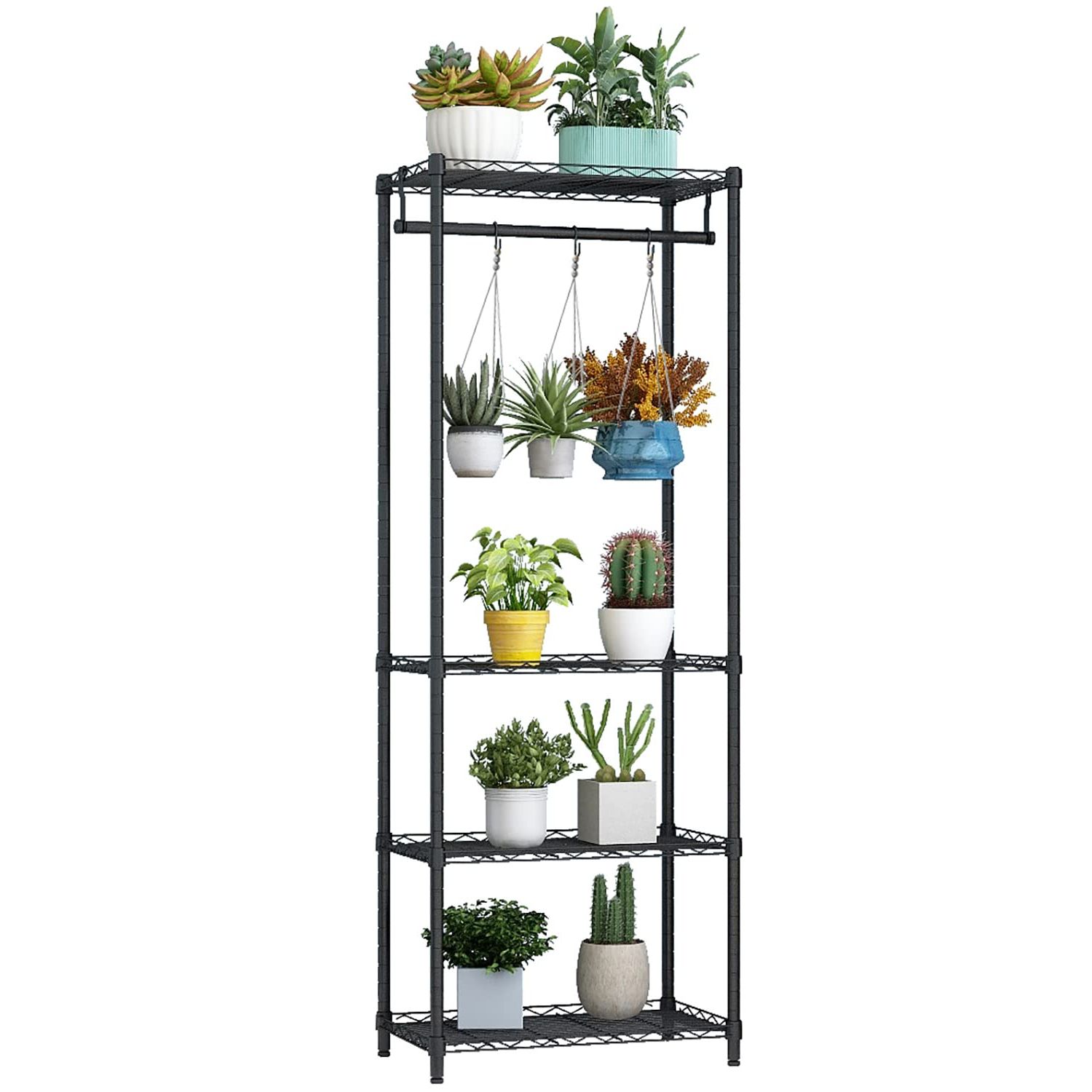Best And Newest Amazon: Xiofio 4 Tier Plant Shelf For Indoor Plants Outdoor, Large  Multiple Flower Pot Holder Rack，hanging Plant Stand 6pcs Hooks ,adjustable Plant  Stand Suitable For Bedroom Living Room Balcony Garden,black : Patio, Lawn Regarding 4 Tier Plant Stands (View 6 of 10)