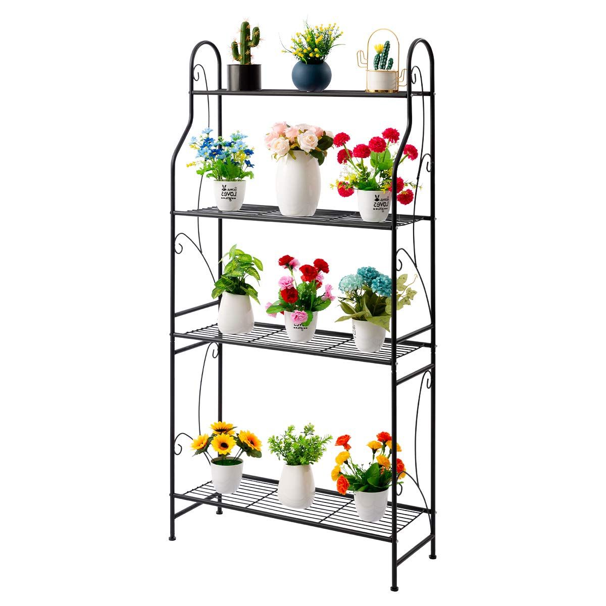 Best And Newest Four Tier Metal Plant Stands With Regard To Doeworks 4 Tier Metal Plant Stand, Plant Display Rack, Ladder Shaped Stand  Shelf, Pot Holder For Indoor Outdoor Use, Black (View 1 of 10)