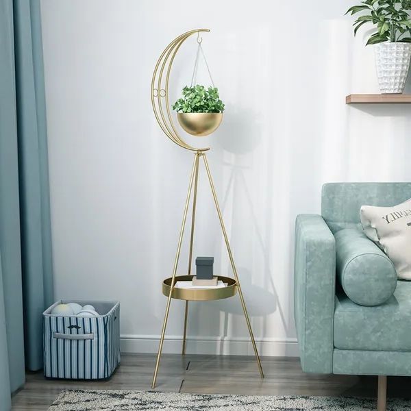 Best And Newest Half Moon Plant Stand With Shelf In Gold Modern End Table Homary In Plant Stands With Table (View 7 of 10)