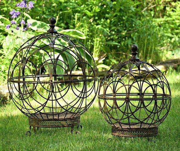 Best And Newest Set Of 2 Iron Globe Plant Stands With Antique Blue Finish Pertaining To Globe Plant Stands (View 3 of 10)