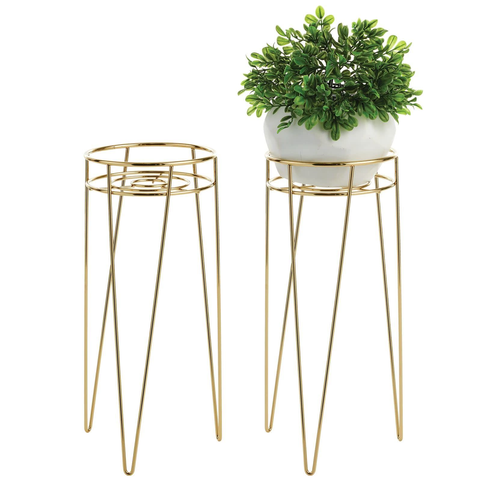 Brass Plant Stands With Most Recently Released Mdesign Steel Modern 17" Plant Stand Holder With Hairpin Legs – Display  Indoor/outdoor Plants, Flowers, Succulents On Shelf, Balcony, Patio,  Garden, Office, Concerto Collection, 2 Pack, Soft Brass (View 2 of 10)