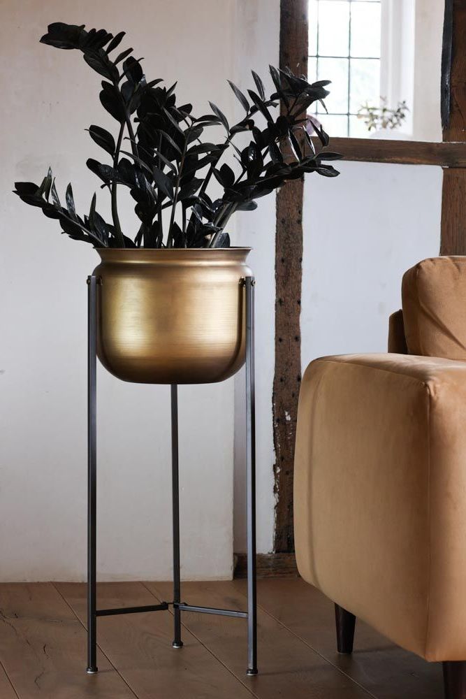 Bronze Planter On Metal Stand (Photo 1 of 10)