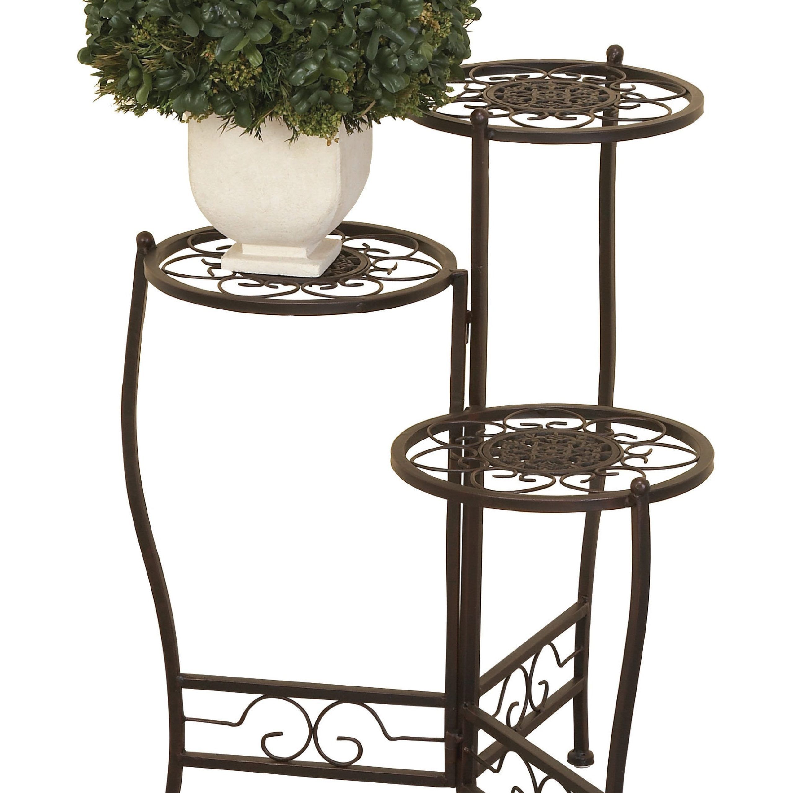 Brown Metal Plant Stands In Preferred Grayson Lane 18 In H X 18 In W Brown Indoor/outdoor Round Wrought Iron Plant  Stand In The Plant Stands Department At Lowes (View 3 of 10)