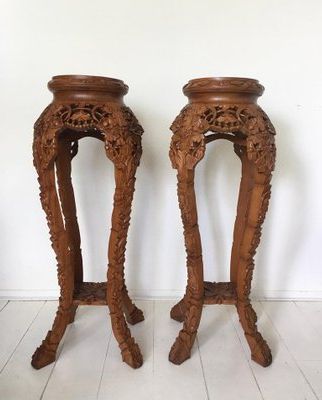 Carved Plant Stands In Most Recent Large Mid Century Brown Hand Carved Plant Stands, Set Of 2 For Sale At  Pamono (Photo 1 of 10)
