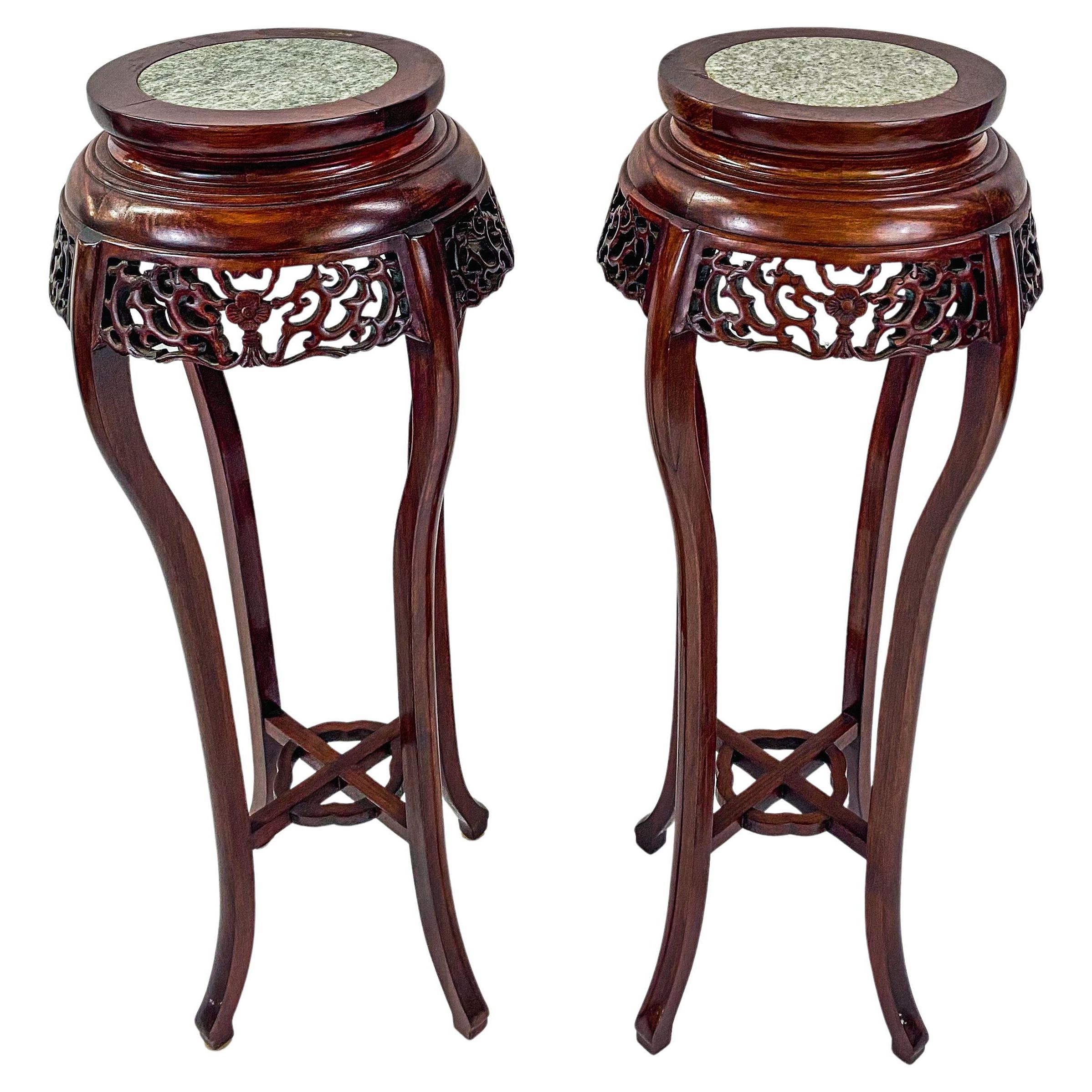 Carved Plant Stands Pertaining To Newest Oriental Chinese Carved Rosewood Pedestal, Plant Stand With Granite Top, A  Pair For Sale At 1stdibs (View 5 of 10)