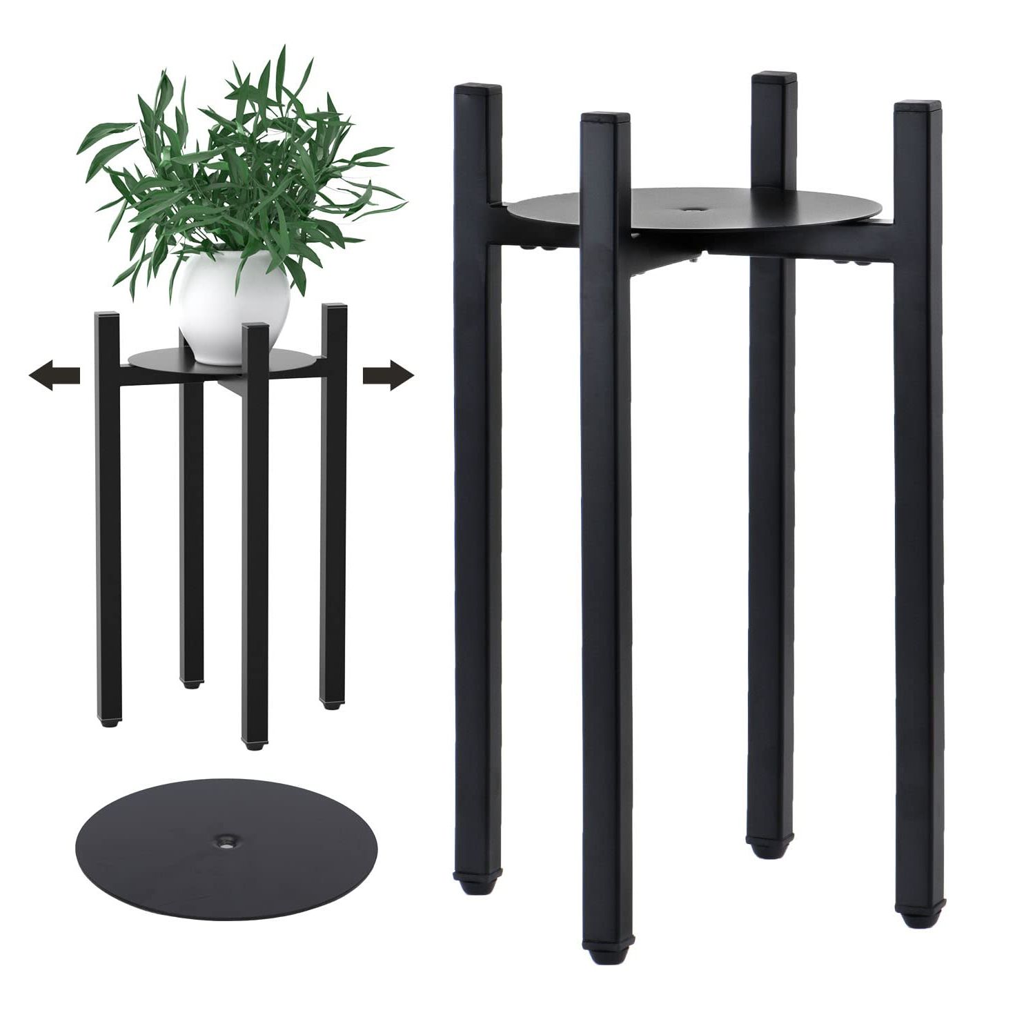Current Amazon: Kesaih Plant Stand With Tray, Tall Plant Stand For Indoor Plants  With Adjustable Width For 8 12 Inches Pot, Mid Century Plant Pot Holder For  Living Room Bedroom (black Metal) : Everything Within Black Plant Stands (View 10 of 10)