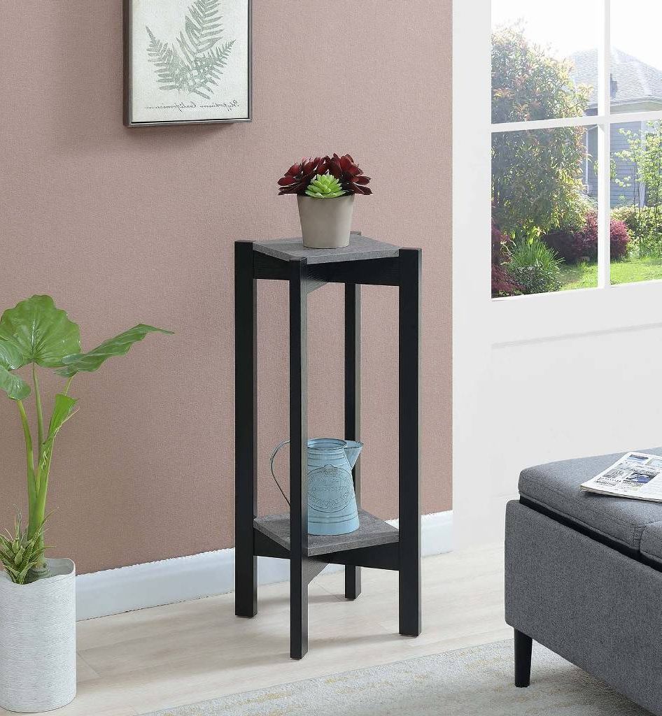 Deluxe Plant Stands Inside Most Current Planters & Potts Deluxe Square Plant Stand In Faux Cement/black –  Convenience Concepts 121156cmbl (View 10 of 10)