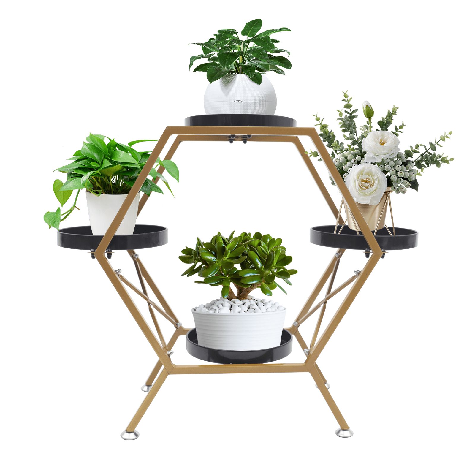 Ethedeal Hexagon Gold Metal Plant Stand 4 Trays Flower Pot Holder Display  Garden Balcony – Walmart Inside 2017 Hexagon Plant Stands (View 9 of 10)
