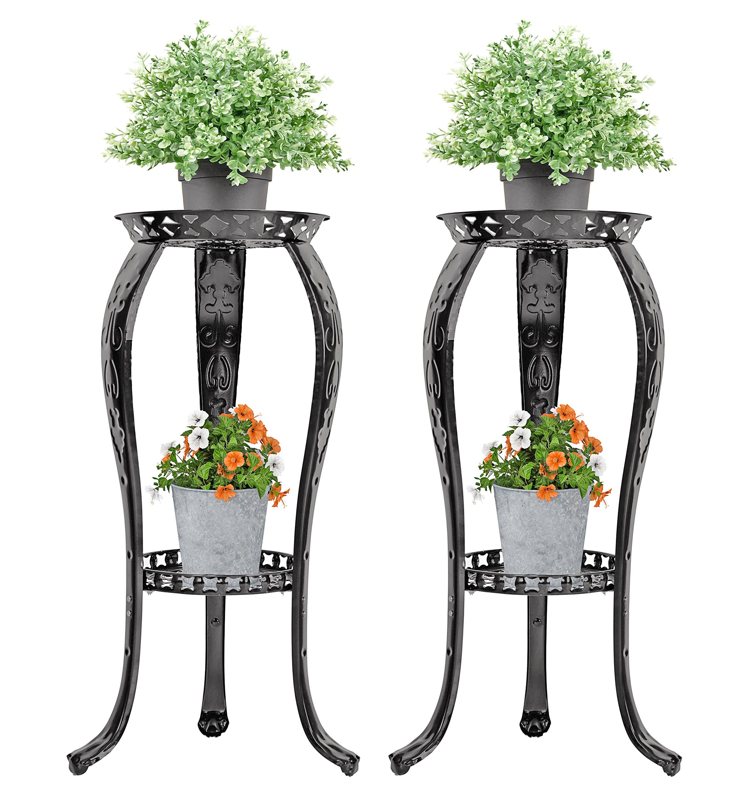 Famous Amazon : Yeavs 2 Pack Metal Plant Stand 2 Tier, 32 Inch Rustproof  Decorative Flower Pot Shelf Rack For Indoor Outdoor Home Garden Office,  Planter Display Holder Stand (2, Black) : Patio, Lawn & Garden Throughout 32 Inch Plant Stands (View 4 of 10)