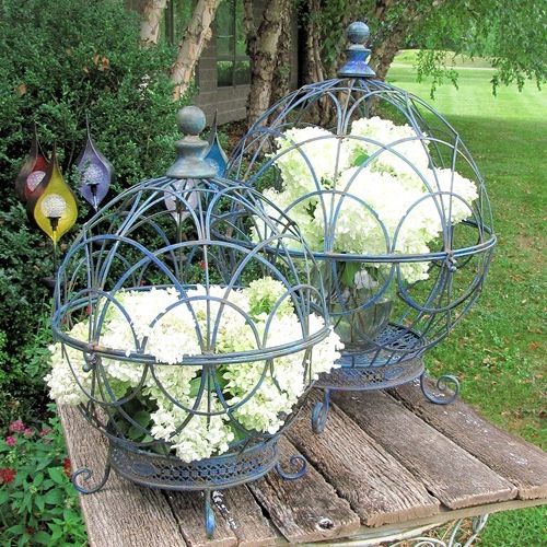 Famous Globe Plant Stands Regarding Set Of 2 Iron Globe Plant Stands With Antique Blue Finish (View 8 of 10)