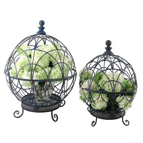 Famous Globe Plant Stands With Set Of 2 Iron Globe Plant Stands With Antique Blue Finish (View 9 of 10)