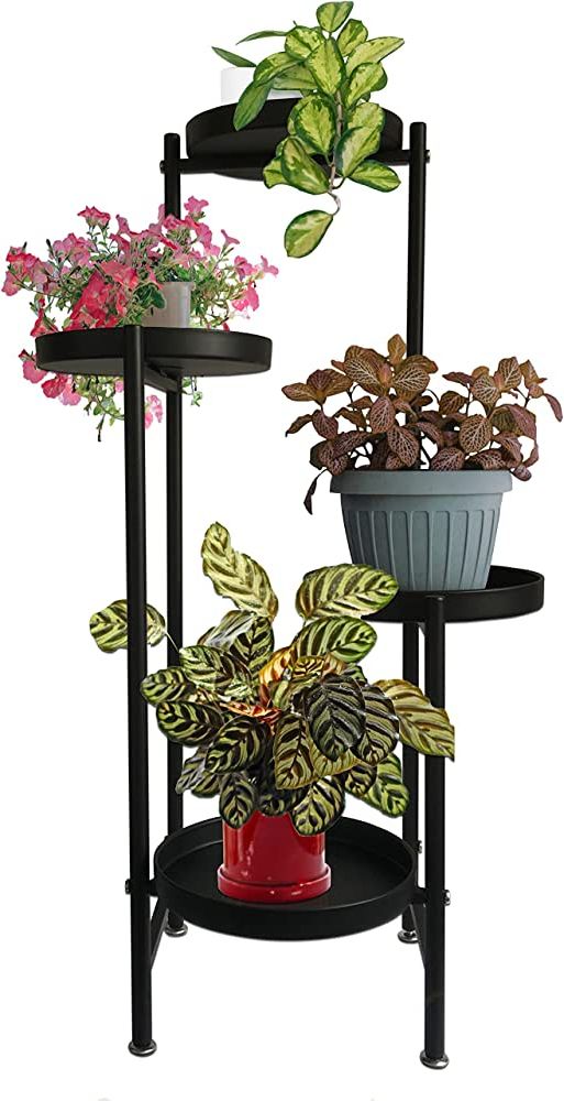 Famous Plant Stand Indoor,4 Tier Outdoor Plant Stand,metal Plant Stands For Indoor  Plants Multiple,plant Shelves For Decorate Garden Patio Living Room Black (4  Potted) Within Four Tier Metal Plant Stands (View 10 of 10)