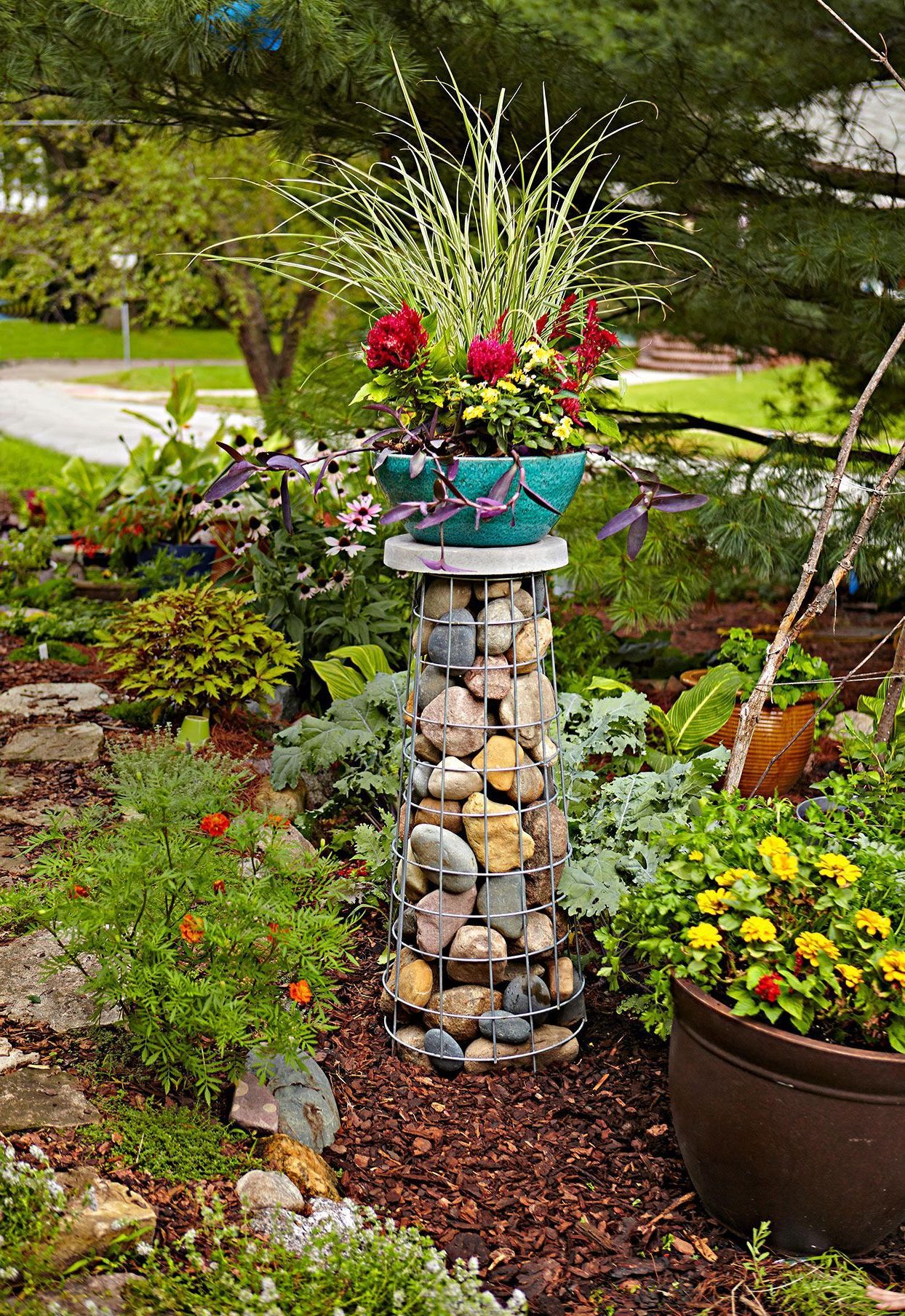 Famous Stone Plant Stands With How To Build A Gabion Plant Stand That Will Add A Statement Vertical Accent  To Your Garden (View 4 of 10)