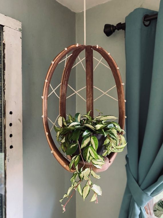 Fashionable Eggshell Plant Hanger Plant Stand Wood Plant Hanger Indoor – Etsy Throughout Eggshell Plant Stands (View 7 of 10)