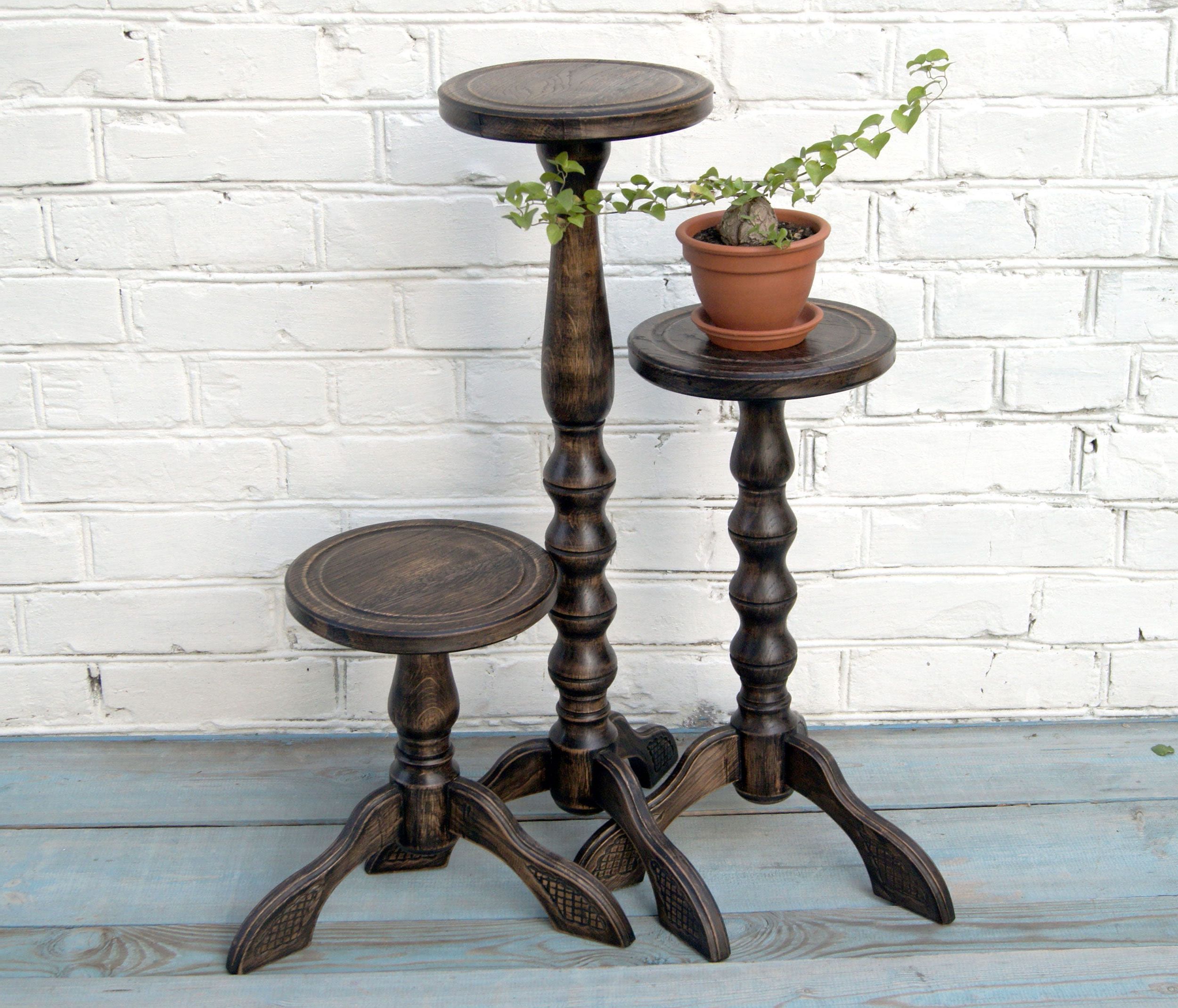 Fashionable Pedestal Plant Stands With Set 3 Wooden Plant Stands Indoor Pedestal Planter Stand Oak – Etsy (View 3 of 10)