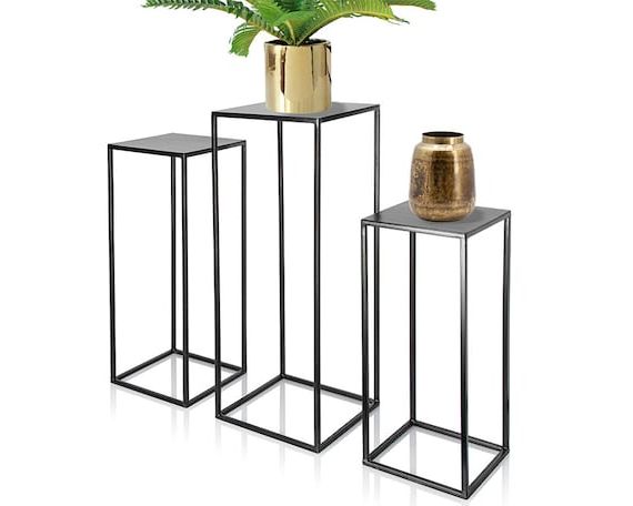 Fashionable Set Of 3 Metal Pedestal Plant Stand Nesting Display End – Etsy In Iron Square Plant Stands (View 5 of 10)