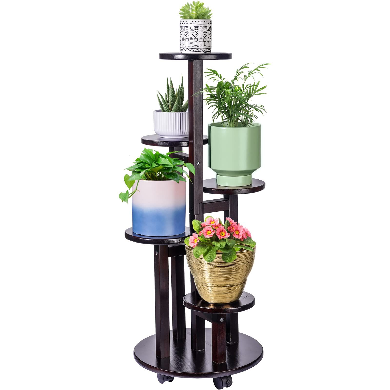 Favorite Jofamy 5 Tier Plant Stand, Wood Multi Tier Plant Shelf For Indoor Plants,  Wood Plant Stand Pertaining To Plant Stands With Flower Bowl (View 8 of 10)