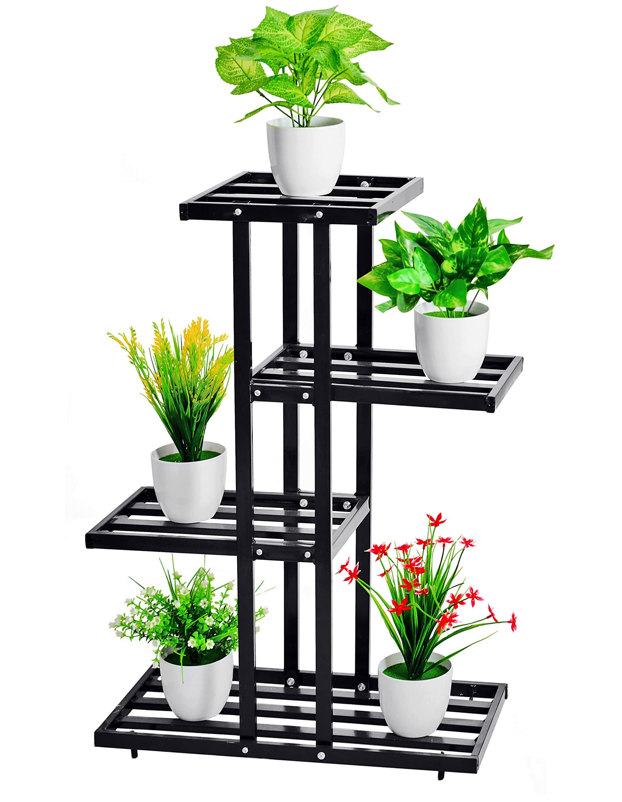 Four Tier Metal Plant Stands For Widely Used Amazon: Yemuny 4 Tier Metal Plant Stand Shelf 5 Potted, Flower Pot  Holder Planter Rack Organizer Multiple Tall Indoor Outdoor For Patio  Balcony Home Office Garden Living Room (black) : Patio, Lawn (View 3 of 10)
