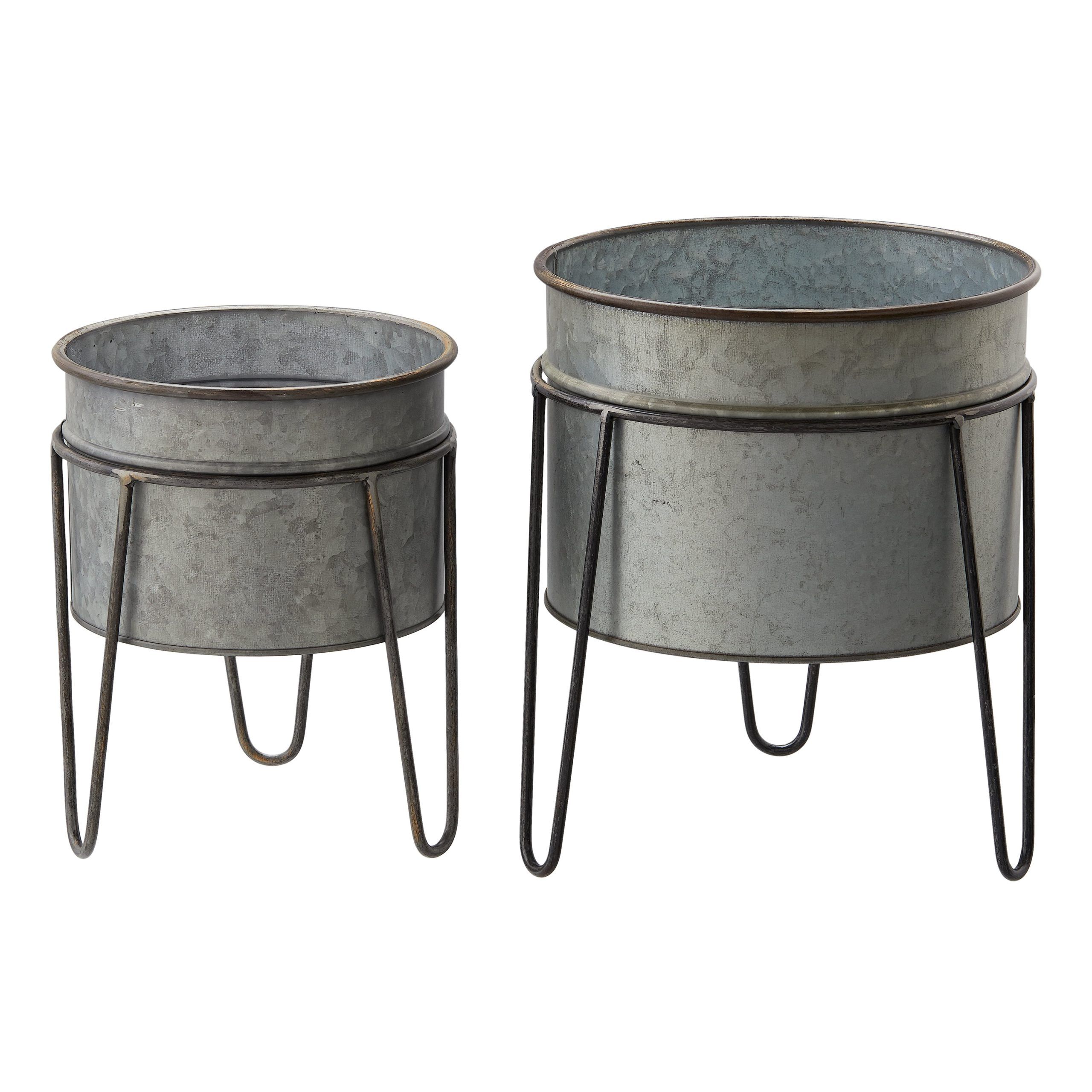 Galvanized Plant Stands In Current Better Homes & Gardens Galvanized Metal Planter With Stand, Set Of 2 –  Walmart (View 3 of 10)