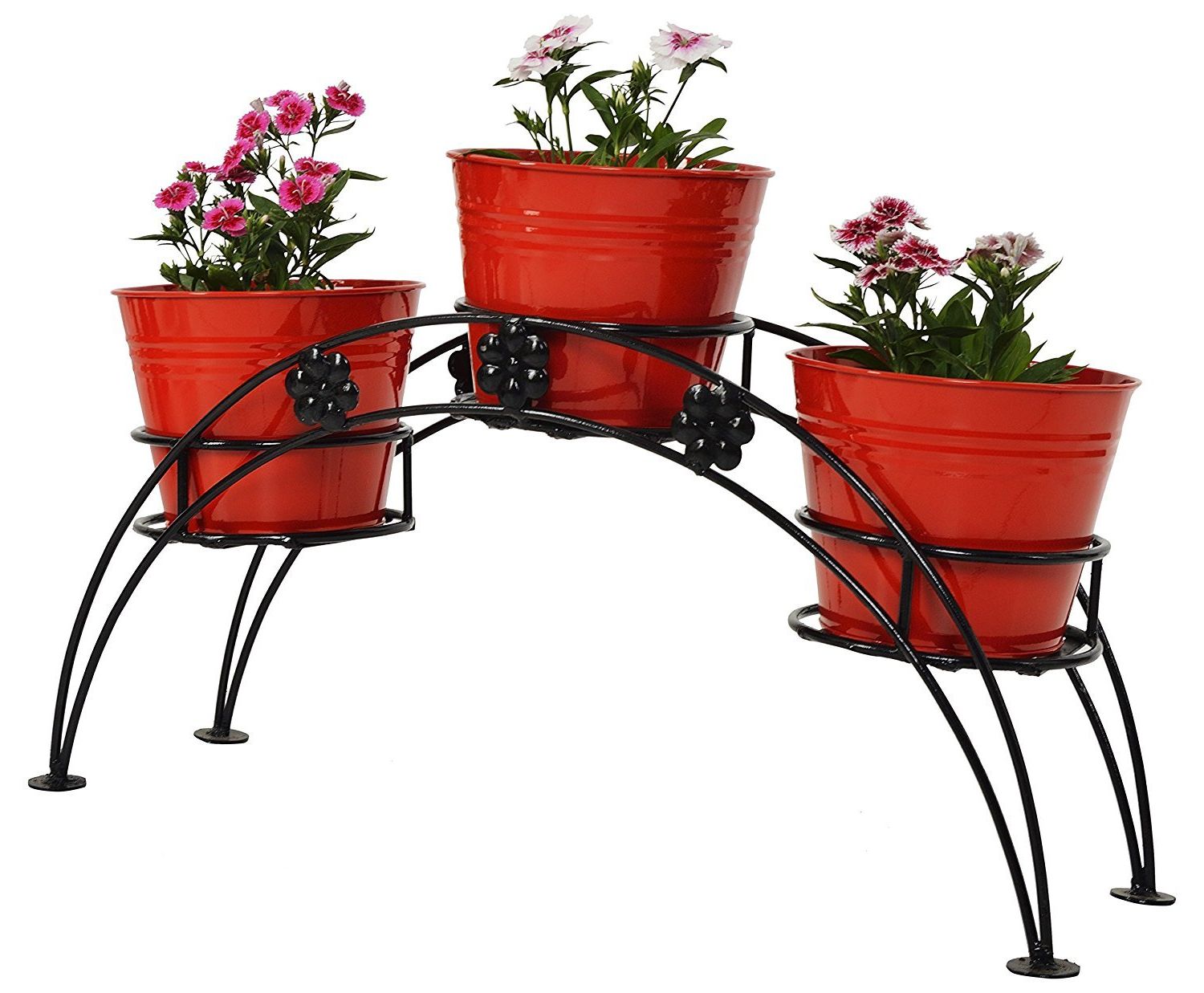 Green Gardenia Iron 3 Tier Pot Stand With Metal Planter (red) : Amazon (View 6 of 10)