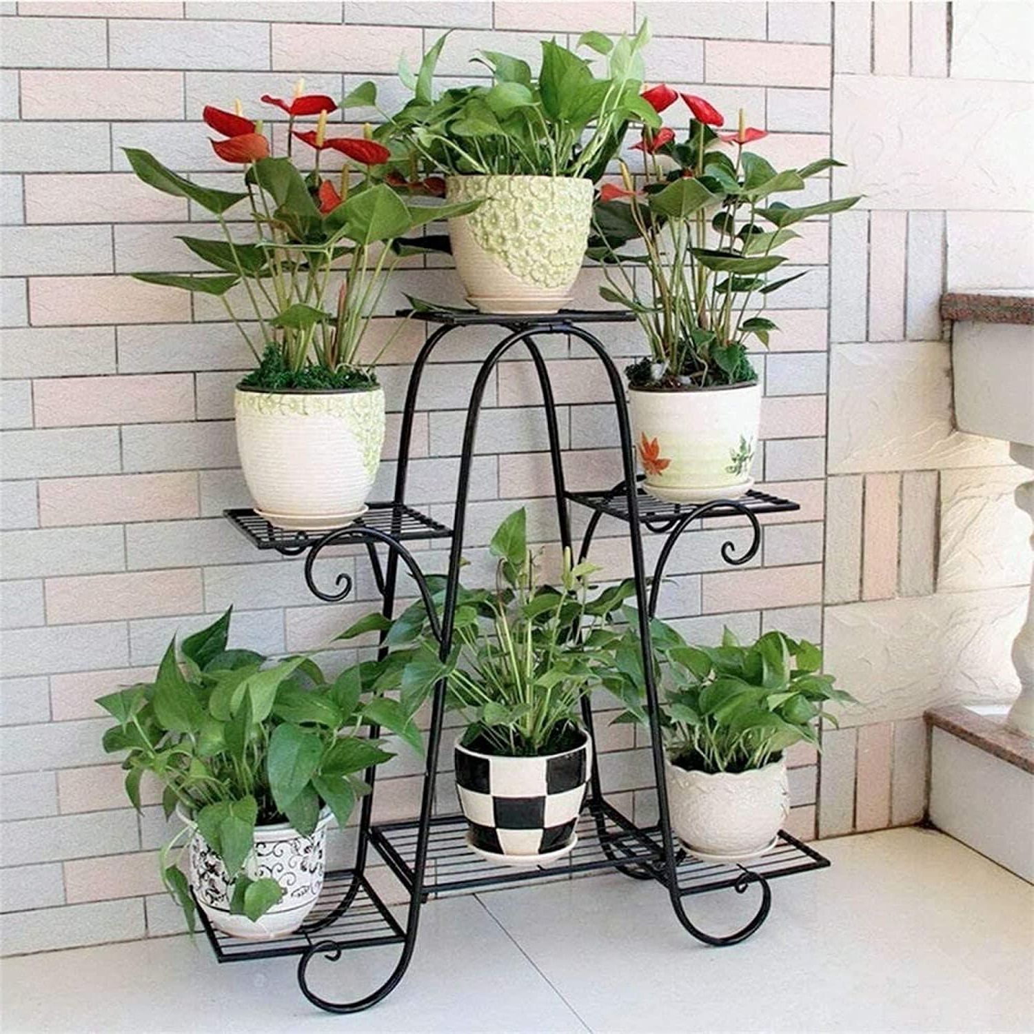 Green Gardenia Iron Plant Stand/plant Stand For Balcony/flower Pot Stand/pot  Stand For Indoor Plants/pot Stand For Outdoor Plants/planter Stand /6 Pot  Holder (black, L 32 X W 10 X H 29 Inches) : Amazon (View 8 of 10)