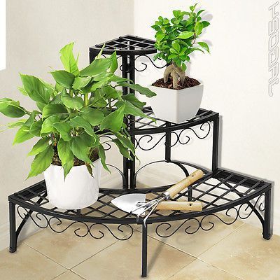 Iron Base Plant Stands Within Well Liked Iron Plant Stand Shelf 3 Tier Garden Patio Indoor Corner Outdoor Storage  Round (View 10 of 10)