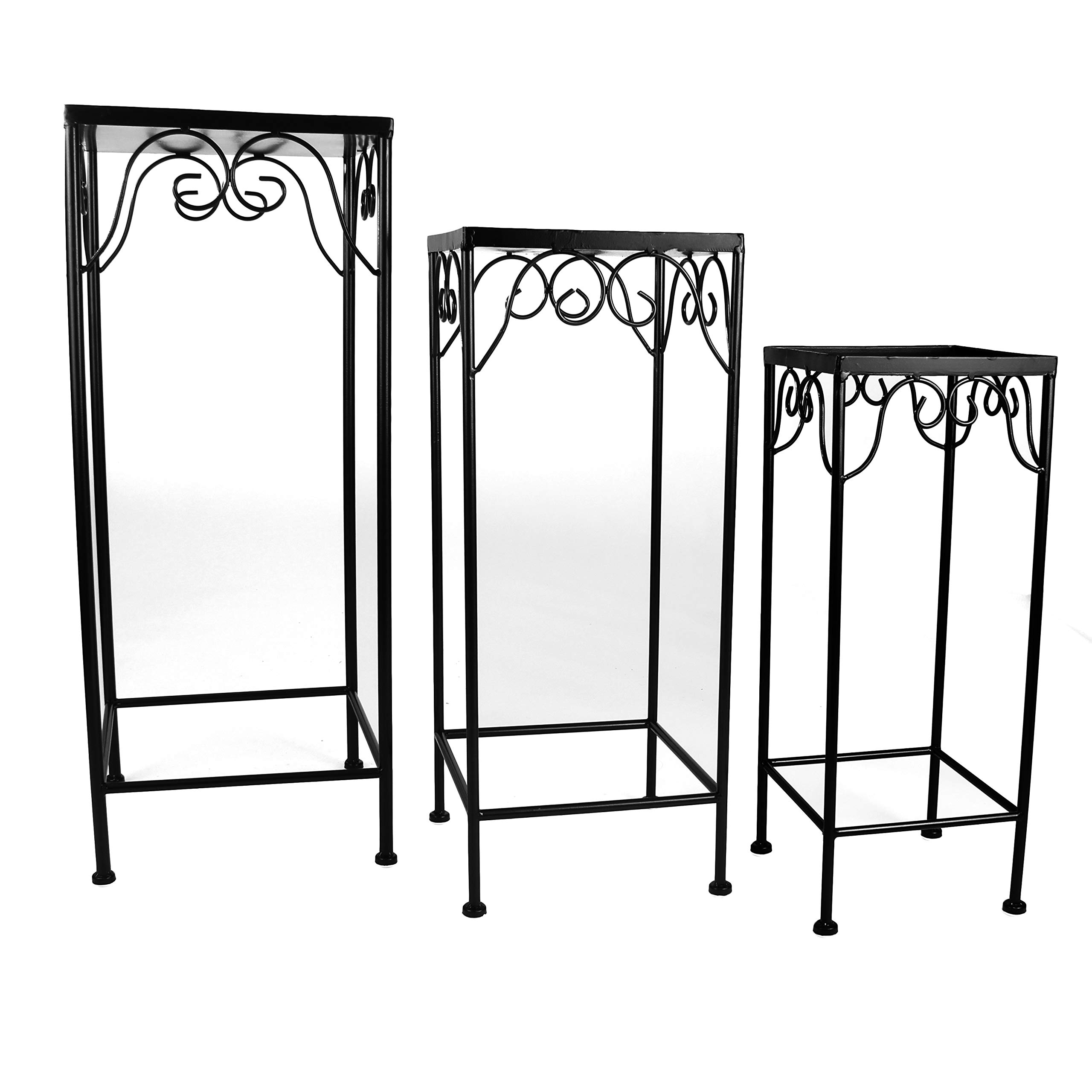 Iron Square Plant Stands For 2017 Amazon: Milltown Merchants™ Plant Stands – Set Of 3 Metal Plant Stands  – Indoor/outdoor Nesting Wrought Iron End Tables – Square Black Flower  Stands : Patio, Lawn & Garden (Photo 1 of 10)