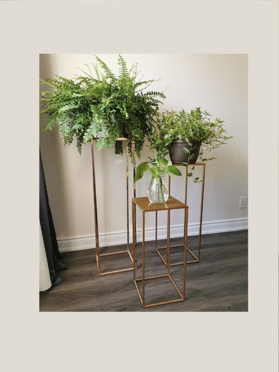 Modern Plant Stand Rectangle Stand Metal Gold Geometric – Etsy Italia Regarding Famous Modern Plant Stands (View 5 of 10)