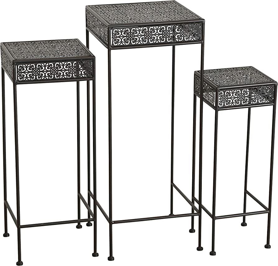 Most Current Amazon: Farmers Market Metal Plant Stands, Set Of 3, Nesting Tables,  Square Top, Slim Line Base, Romantic Dark Brown Rust Resistant Finish, Iron,  Approx (View 7 of 10)