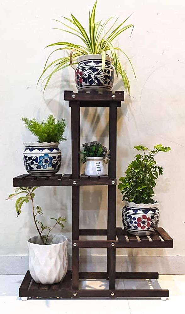 Most Current Brown Plant Stands Within Dime Store Mdf Plant Stand, Medium, Brown,35.6 X 71.1 X 22.9cms, Engineered  Wood : Amazon.in: Garden & Outdoors (Photo 5 of 10)