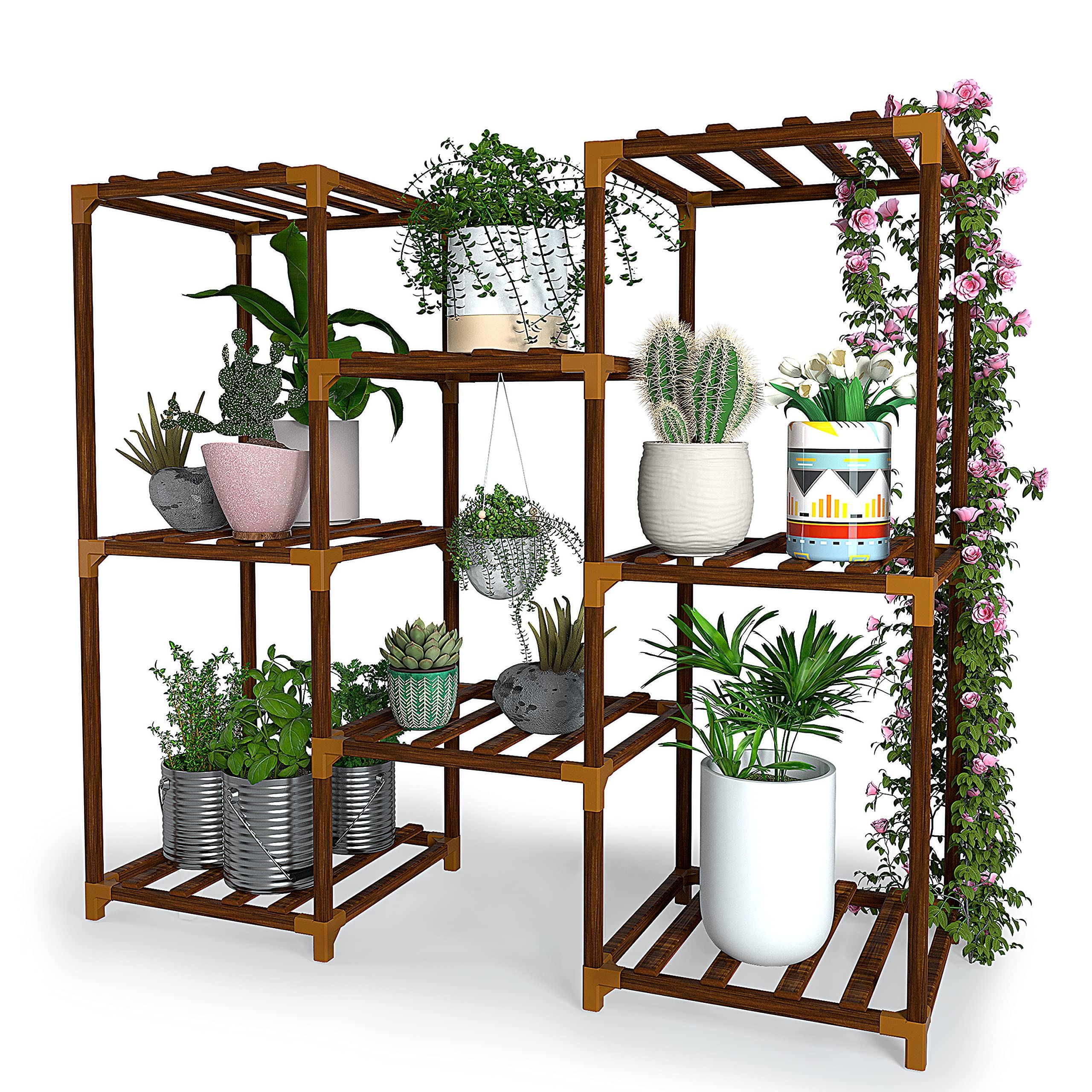 Most Current Patio Flowerpot Stands Regarding New England Stories Plant Stand Indoor, Outdoor Wood Plant Stands For  Multiple Plants, Plant Shelf Ladder Table Plant Pot Stand For Living Room,  Patio, Balcony, Plant Gardening Gift (View 7 of 10)