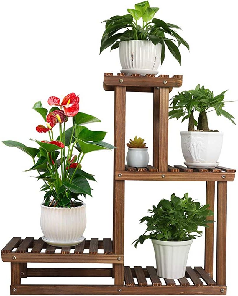 Most Popular 4 Tier Plant Stands In Coogou Wood Plant Stand Indoor Outdoor 4 Tiers Plant Rack Corner Planter  Shelf Flower Pot Holder For Living Room Garden Patio Yard Porch (space  Saving, (View 2 of 10)