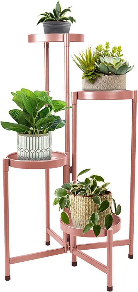 Most Popular Hoegmst 4 Tier Plant Stand Indoor Outdoor, 31 Inch Tall Metal Plant Shelf  Waterproof, Plant Holder With Folding Design For Home, Living Room, Rosegold Intended For 31 Inch Plant Stands (View 6 of 10)