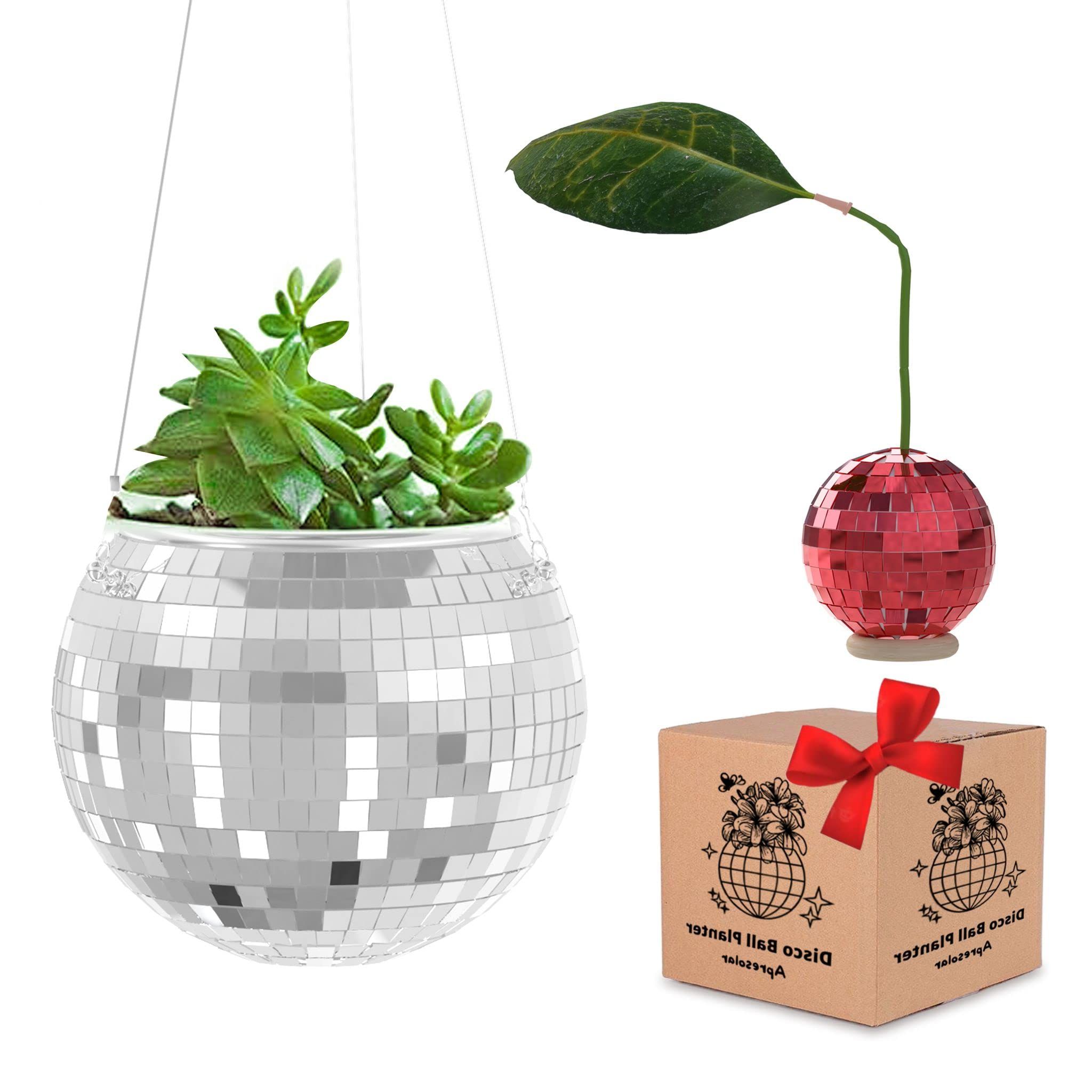 Most Recently Released Amazon : Apresolar Disco Ball Planter Set – 6 Inch Disco Ball Hanging  Planter With Small Red Cherry Disco Ball Decor Set For Indoor And Outdoor  Plants (360 Rotating Disco Ball Chain, Within Ball Plant Stands (View 3 of 10)
