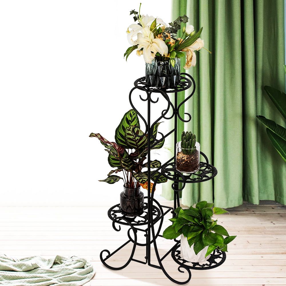 Most Recently Released Artisasset 4 Tier Metal Fluer De Lis Pattern Round Panel Flowers Plant Stand  – Walmart With Regard To Four Tier Metal Plant Stands (View 6 of 10)