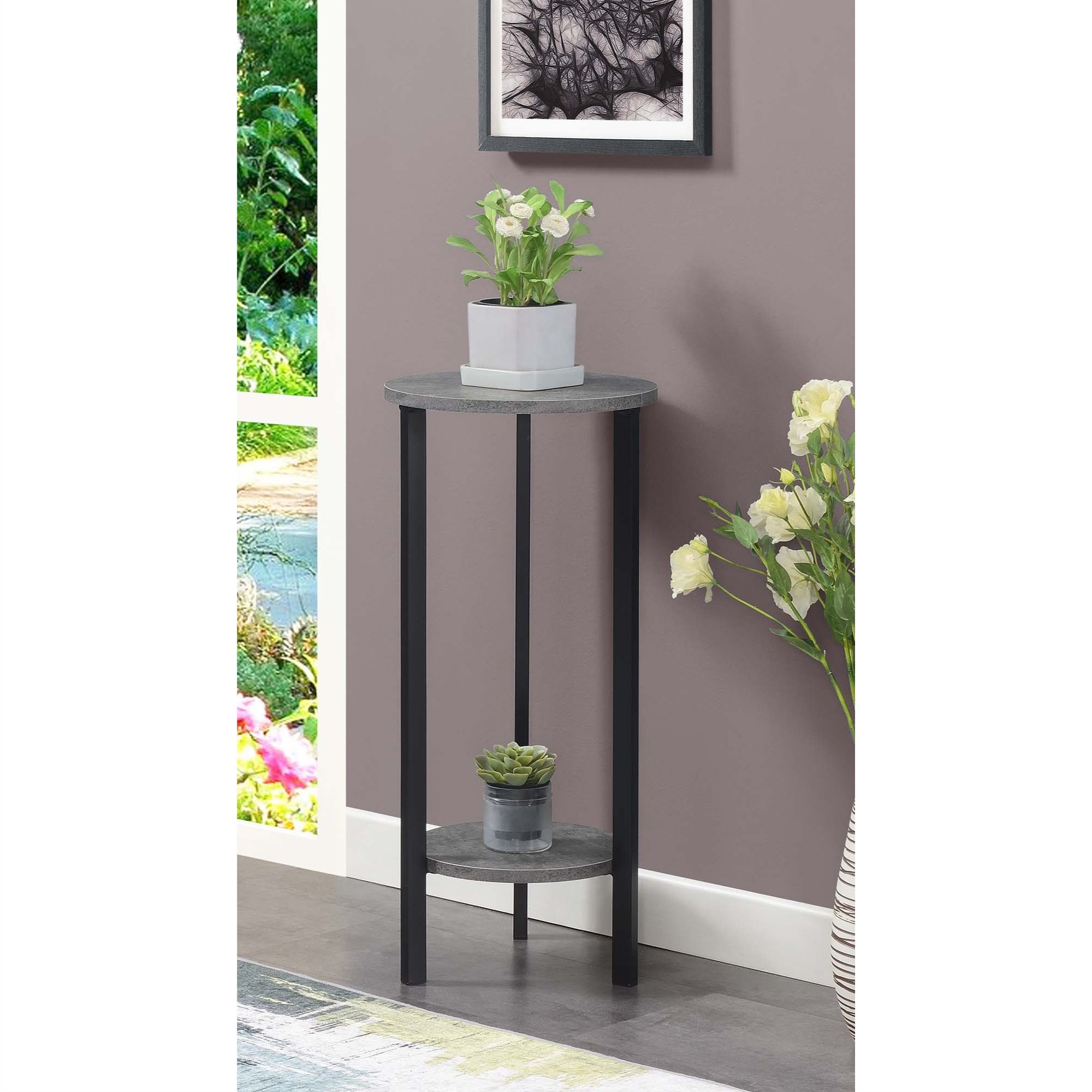 Most Recently Released Convenience Concepts Graystone 31 Inch 2 Tier Plant Stand, Cement/black –  Walmart For 31 Inch Plant Stands (View 7 of 10)